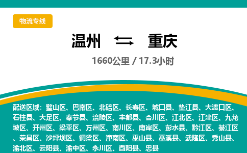 溫州到重慶北碚區物流專線